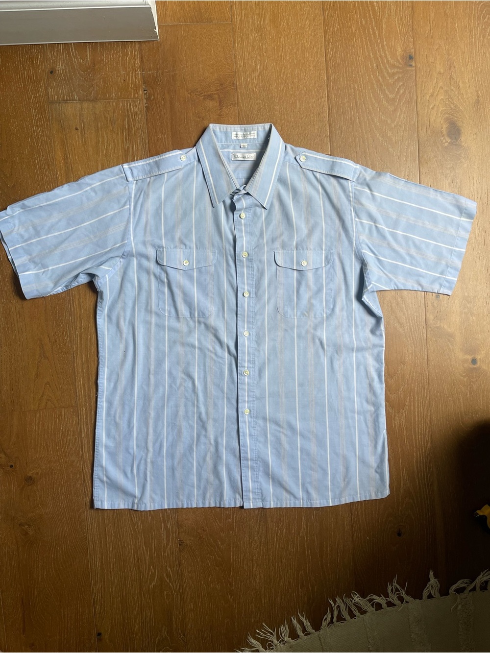 Vintage Christian Dior blue white short sleeve button up Mens XL retro summer